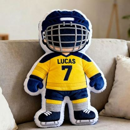Personalized Cute Hockey Player Pillow with Custom Name and Number