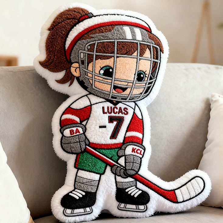 Personalized Cute Hockey Player Pillow with Custom Name and Number
