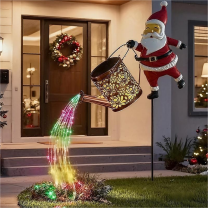 Solar Santa Claus Watering Can Lights Vintage Metal Outdoor Garden Decoration