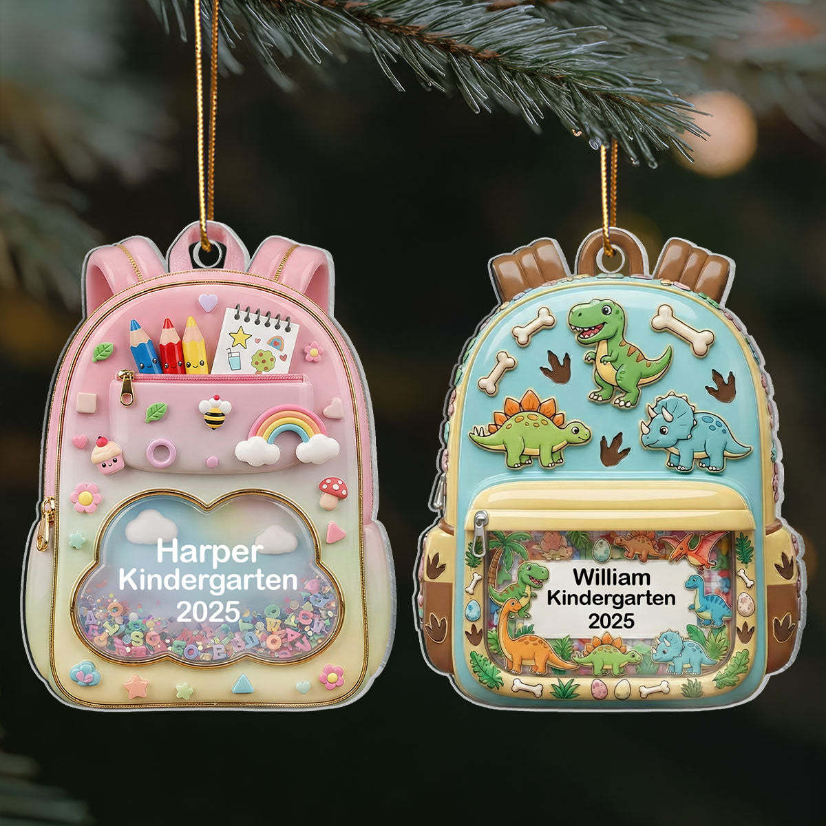 3D Effect Kid School Backpack - Personalized Acrylic Ornament - School Year Milestone For Kids