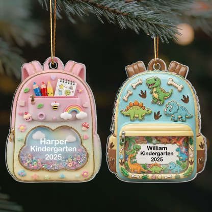 3D Effect Kid School Backpack - Personalized Acrylic Ornament - School Year Milestone For Kids