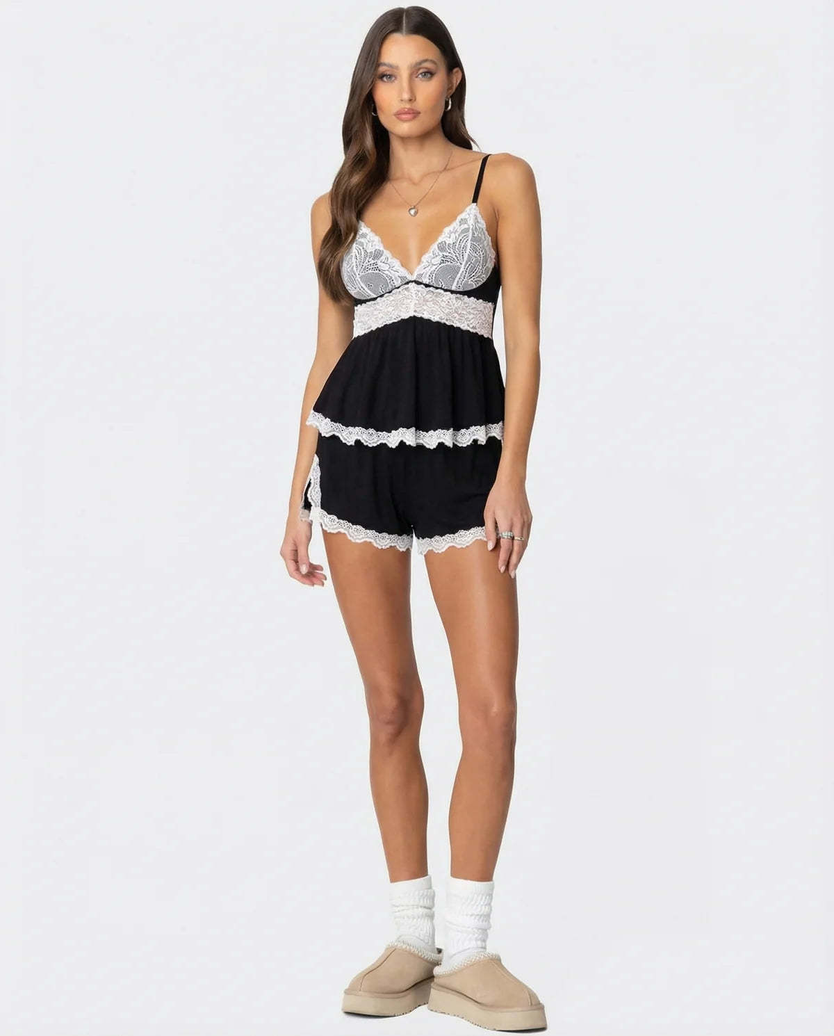 High Slit Lacy Short 2-Piece Set