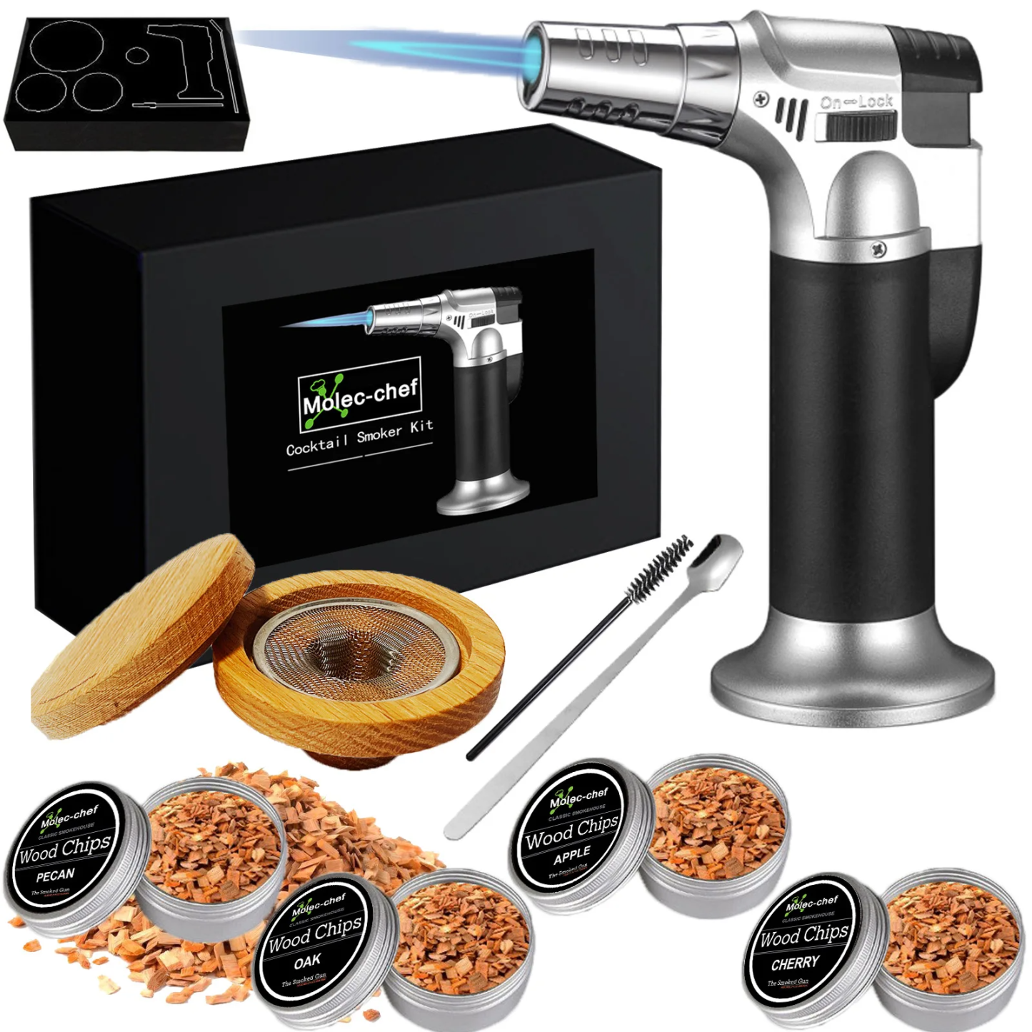 Cocktail Smoker Kit Kitchen Bar Tools 4 Types Smoked Wood Sustainable Flamethrower Party Reception Whiskey Beer Drink Smoker Set-Wildvoy