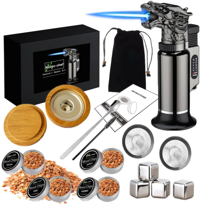 Cocktail Smoker Kit Kitchen Bar Tools 4 Types Smoked Wood Sustainable Flamethrower Party Reception Whiskey Beer Drink Smoker Set-Wildvoy