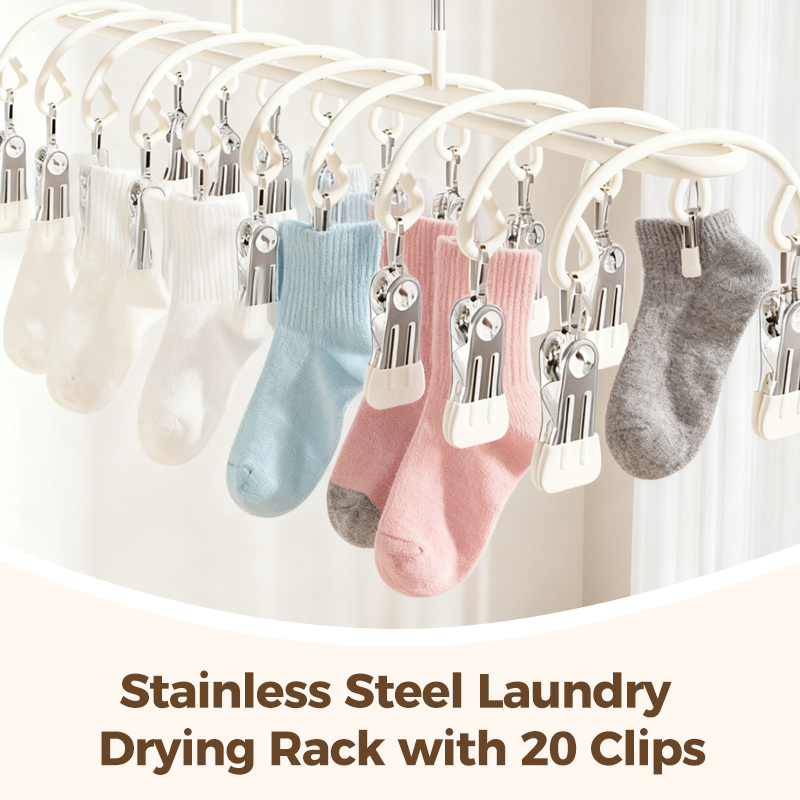 Stainless Steel Laundry Drying Rack with 20 Clips