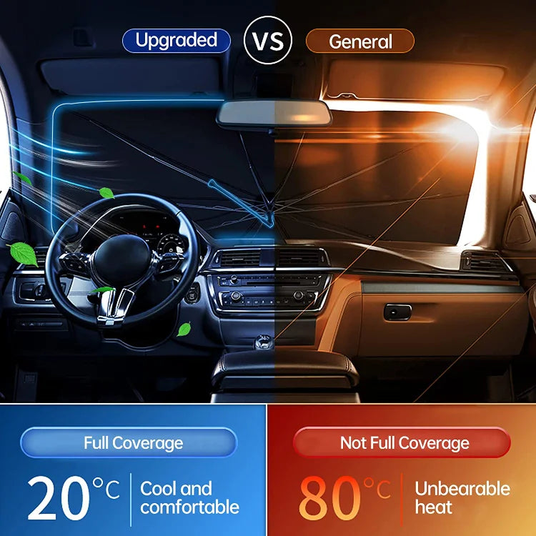 Car Windshield Sun Shade Umbrella – 360° bendable handle, no scratches. Blocks UV & heat. Folds small. 🚗✨