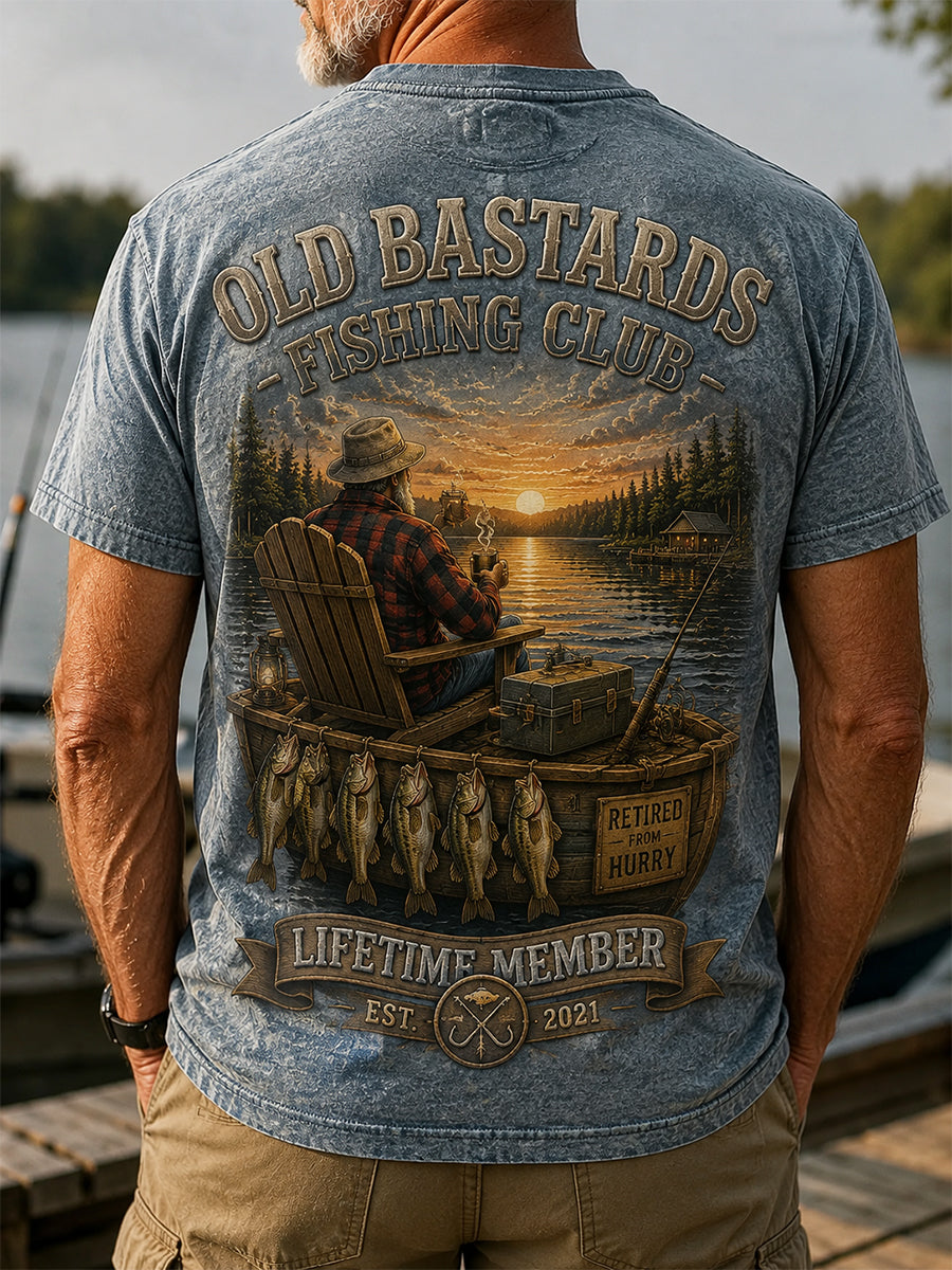 Men's Funny Old Bastards Fishing Club Lifetime Member Print Casual Tee