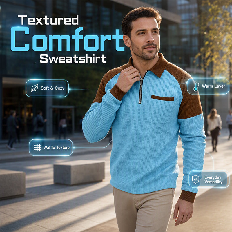 Men's Casual Waffle Knit Quarter-Zip Sweatshirt 