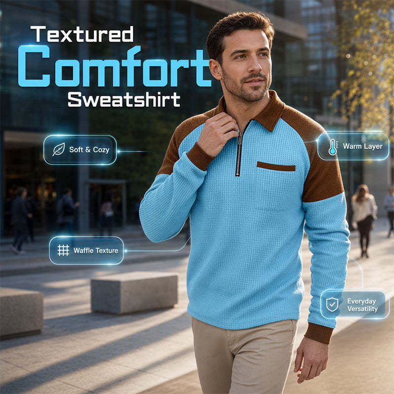 Men's Casual Waffle Knit Quarter-Zip Sweatshirt 