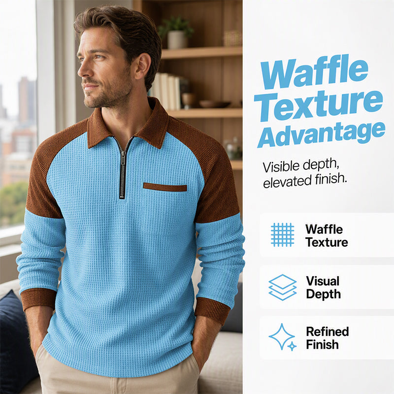 Men's Casual Waffle Knit Quarter-Zip Sweatshirt 