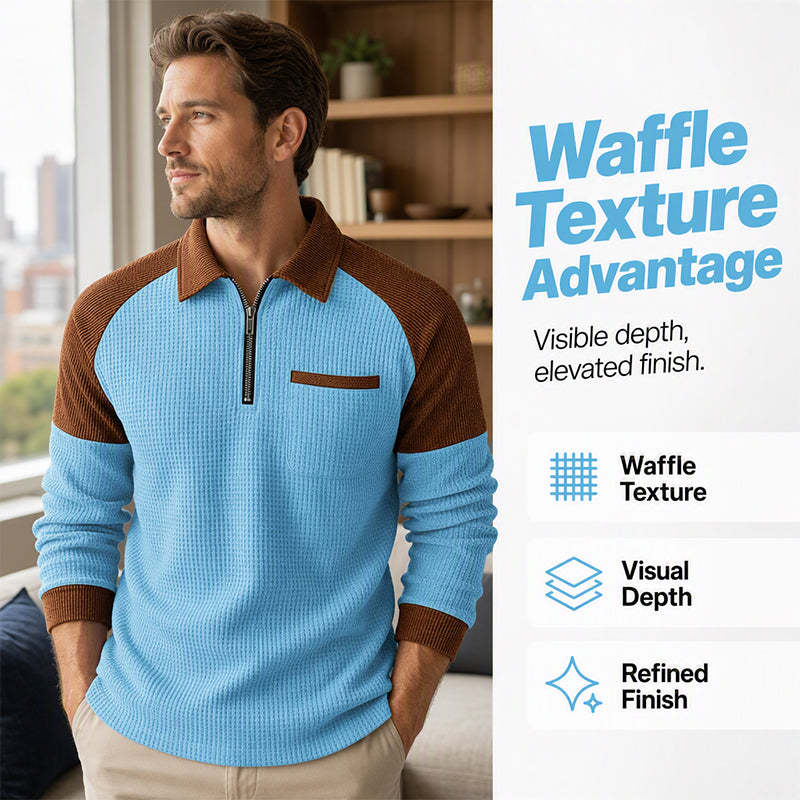 Men's Casual Waffle Knit Quarter-Zip Sweatshirt 