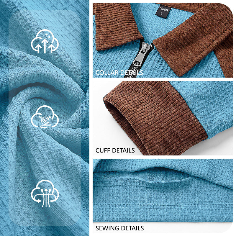Men's Casual Waffle Knit Quarter-Zip Sweatshirt 