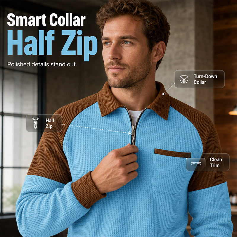 Men's Casual Waffle Knit Quarter-Zip Sweatshirt 