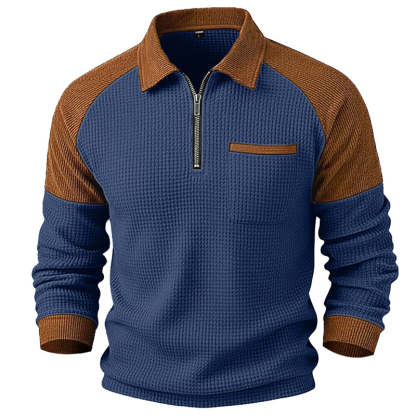 Men's Casual Waffle Knit Quarter-Zip Sweatshirt 