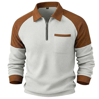 Men's Casual Waffle Knit Quarter-Zip Sweatshirt 