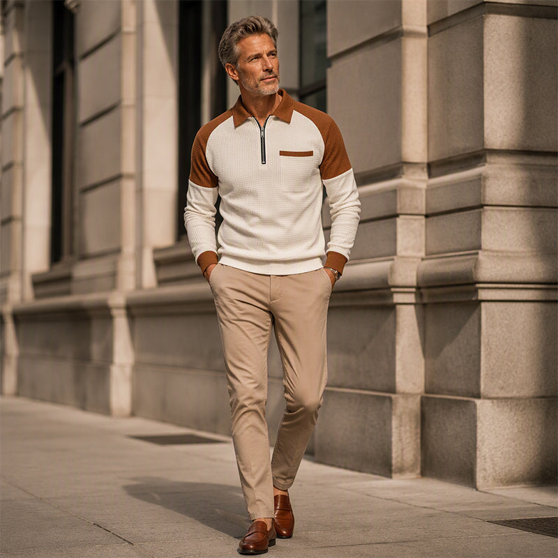 Men's Casual Waffle Knit Quarter-Zip Sweatshirt 