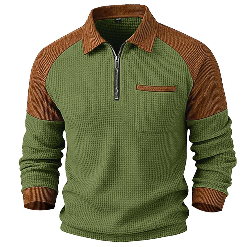 Men's Casual Waffle Knit Quarter-Zip Sweatshirt 