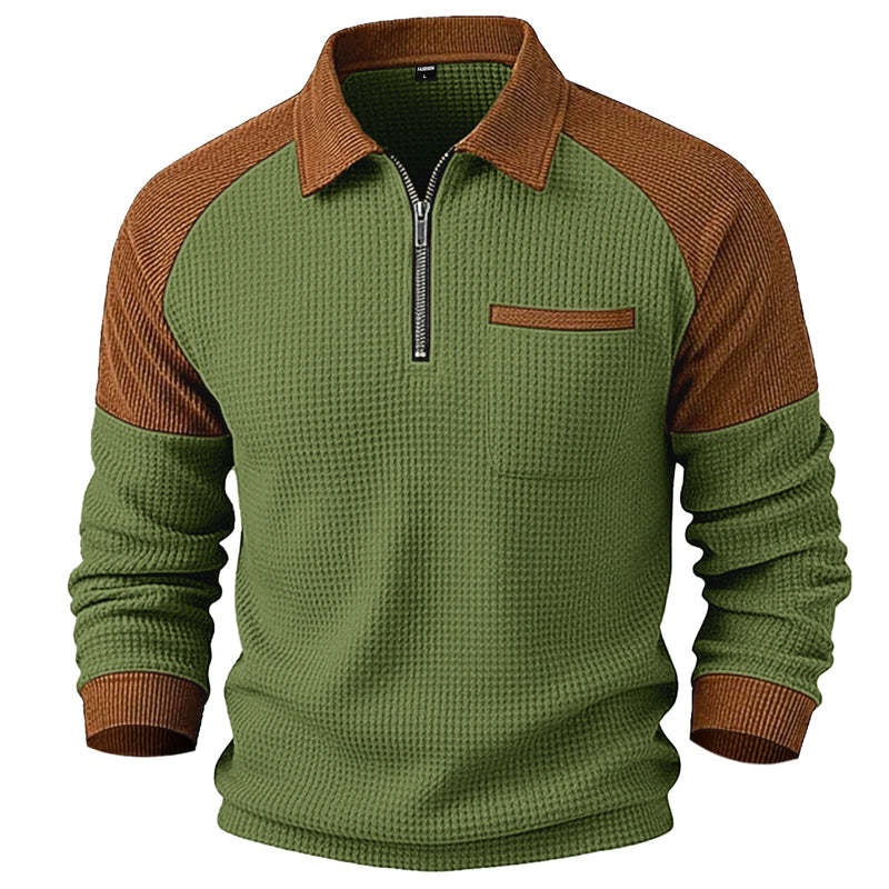 Men's Casual Waffle Knit Quarter-Zip Sweatshirt 
