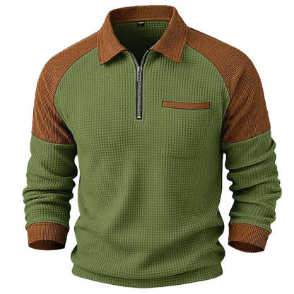 Men's Casual Waffle Knit Quarter-Zip Sweatshirt 