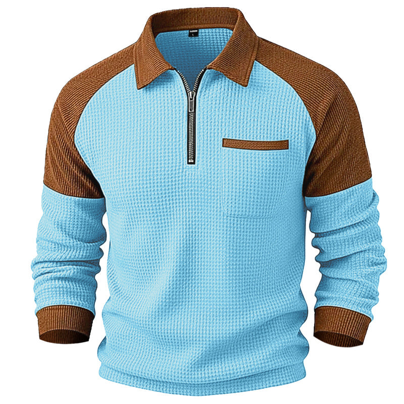 Men's Casual Waffle Knit Quarter-Zip Sweatshirt 