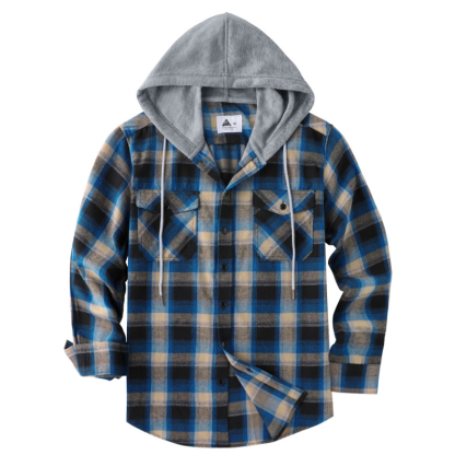 Men's Plaid Flannel Hooded Shirt Jacket