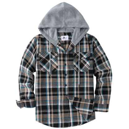 Men's Plaid Flannel Hooded Shirt Jacket