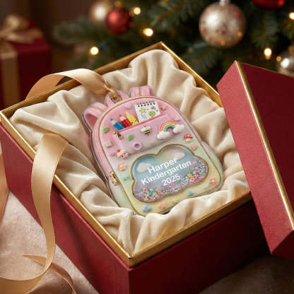 3D Effect Kid School Backpack - Personalized Acrylic Ornament - School Year Milestone For Kids