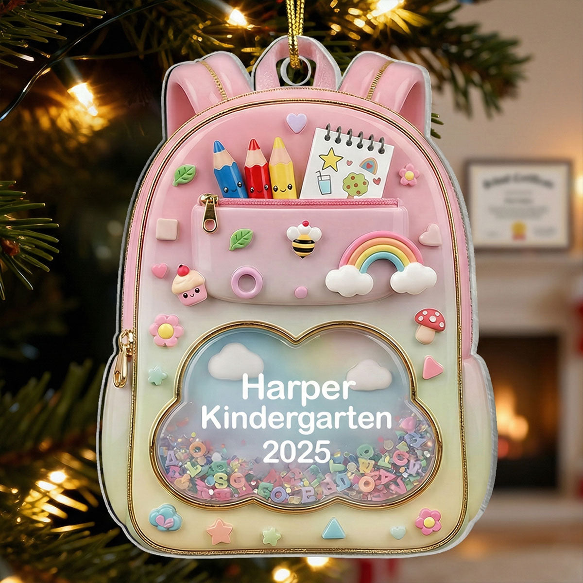 3D Effect Kid School Backpack - Personalized Acrylic Ornament - School Year Milestone For Kids