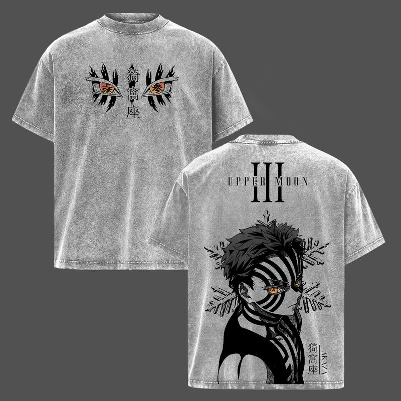 Akaza Upper Rank 3 Graphic Tee, Vintage Washed Oversized Shirt, Manga Villain Demon Slayer Cotton T-Shirt
