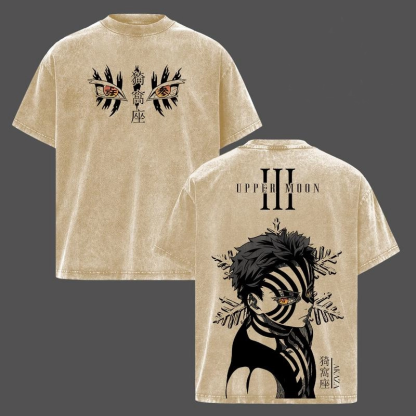 Akaza Upper Rank 3 Graphic Tee, Vintage Washed Oversized Shirt, Manga Villain Demon Slayer Cotton T-Shirt