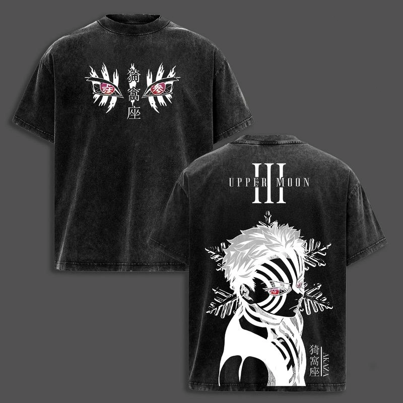 Akaza Upper Rank 3 Graphic Tee, Vintage Washed Oversized Shirt, Manga Villain Demon Slayer Cotton T-Shirt
