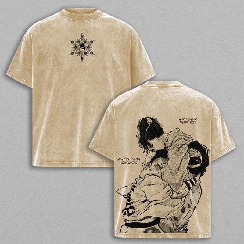 Akaza x Koyuki Love Story Washed Graphic T-Shirt, Demon Slayer Vintage Oversized Heavy Cotton Tee, Unisex Anime Streetwear for Otaku Fans
