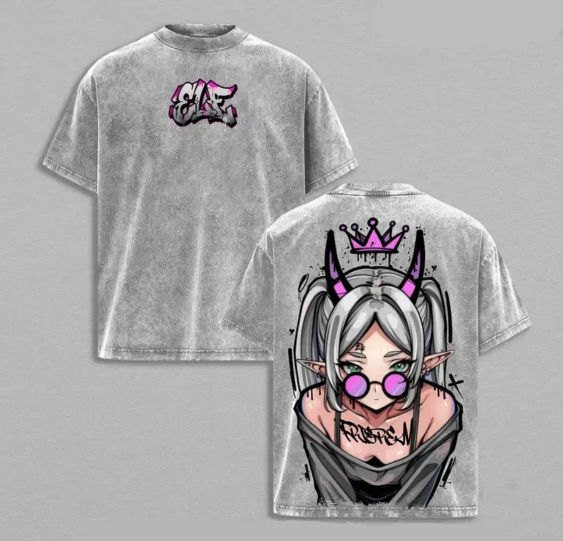 Demon Elf Girl Purple Crown Vintage Graphic T-Shirt | Frieren 