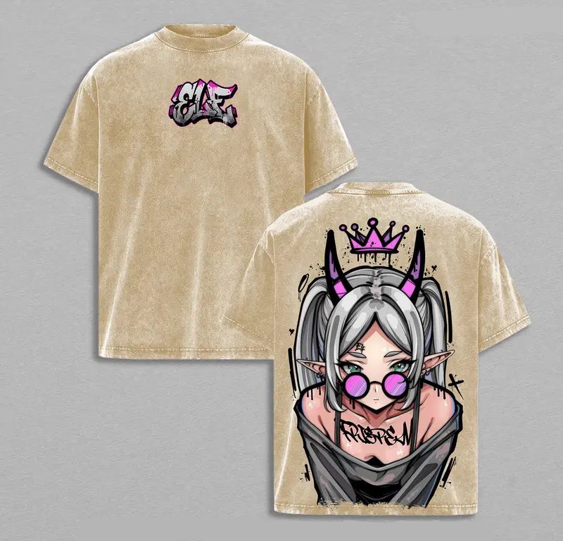 Demon Elf Girl Purple Crown Vintage Graphic T-Shirt | Frieren 