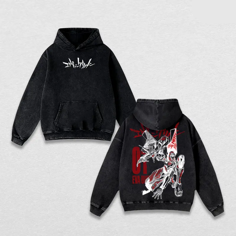 Eva Unit-01 Vintage Unisex Washed Hoodie | Neon Genesis Evangelion