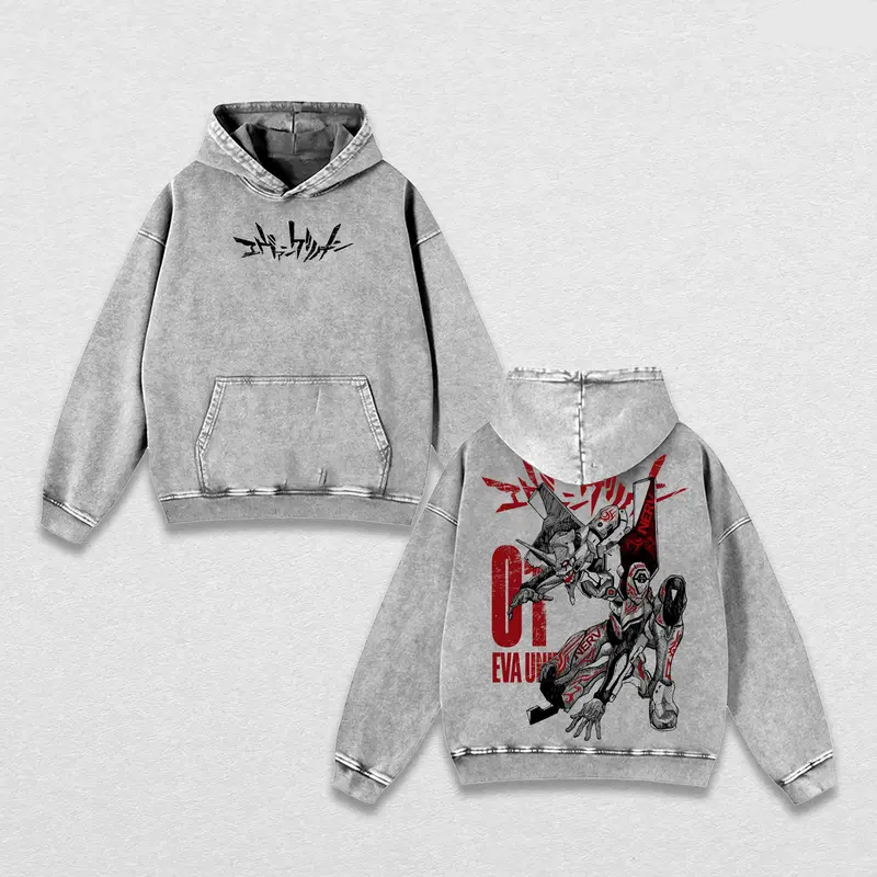 Eva Unit-01  Vintage Unisex Washed Hoodie | Neon Genesis Evangelion