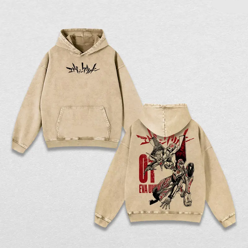 Eva Unit-01  Vintage Unisex Washed Hoodie | Neon Genesis Evangelion