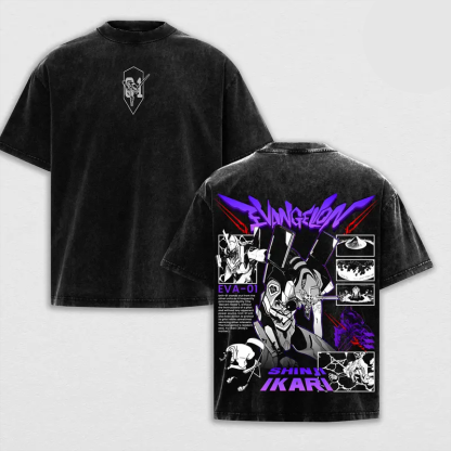 Shinji Ikari EVA-01 Printed Unisex Washed T-Shirt | Neon Genesis Evangelion  