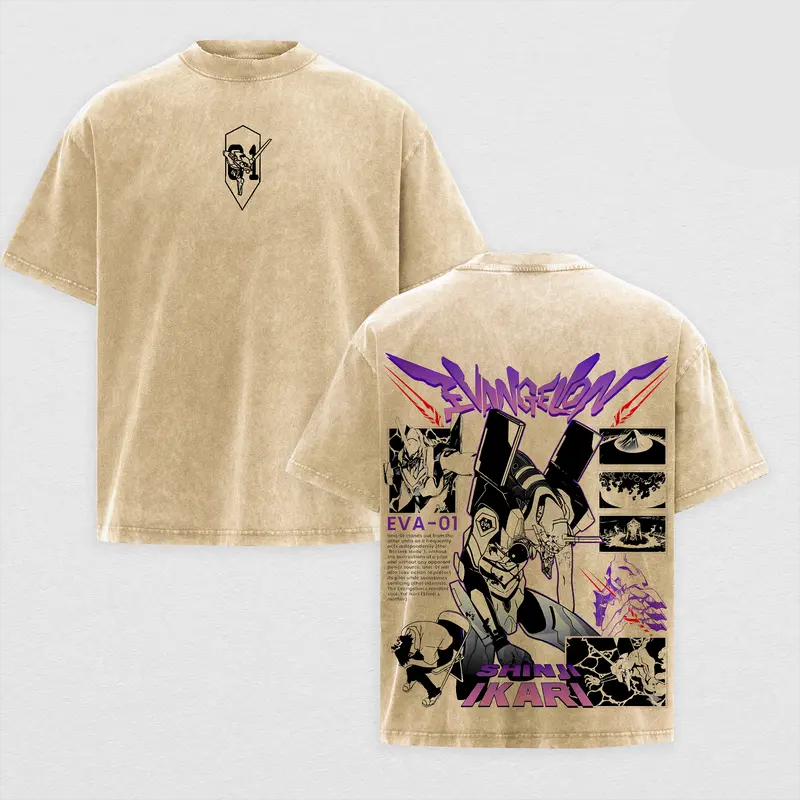 Shinji Ikari EVA-01 Printed Unisex Washed T-Shirt | Neon Genesis Evangelion  