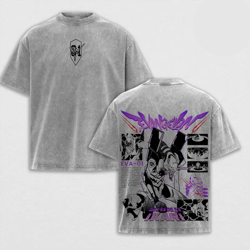 Shinji Ikari EVA-01 Printed Unisex Washed T-Shirt | Neon Genesis Evangelion  