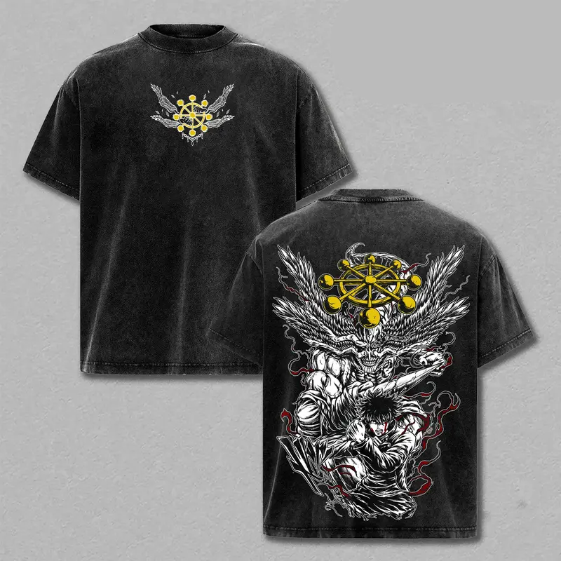 Megumi vs Mahoraga Jujutsu Kaisen Vintage Unisex Washed T-Shirt