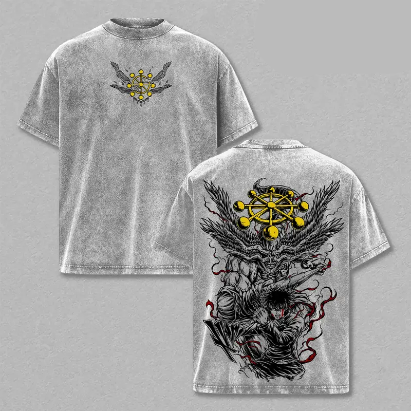 Megumi vs Mahoraga Jujutsu Kaisen Vintage Unisex Washed T-Shirt