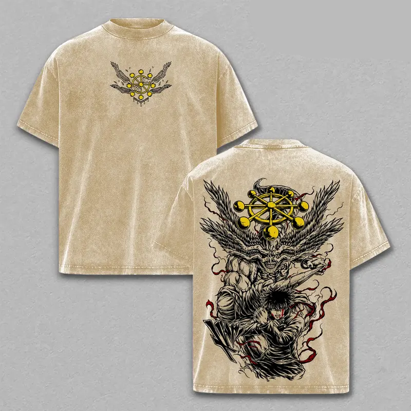 Megumi vs Mahoraga Jujutsu Kaisen Vintage Unisex Washed T-Shirt