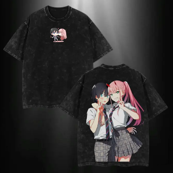 Zero Two & Hiro Darling in the Franxx Printed Unisex Washed T-Shirt