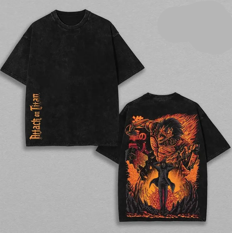 Eren Yeager ATTACK ON TITAN Printed Unisex Washed T-Shirt