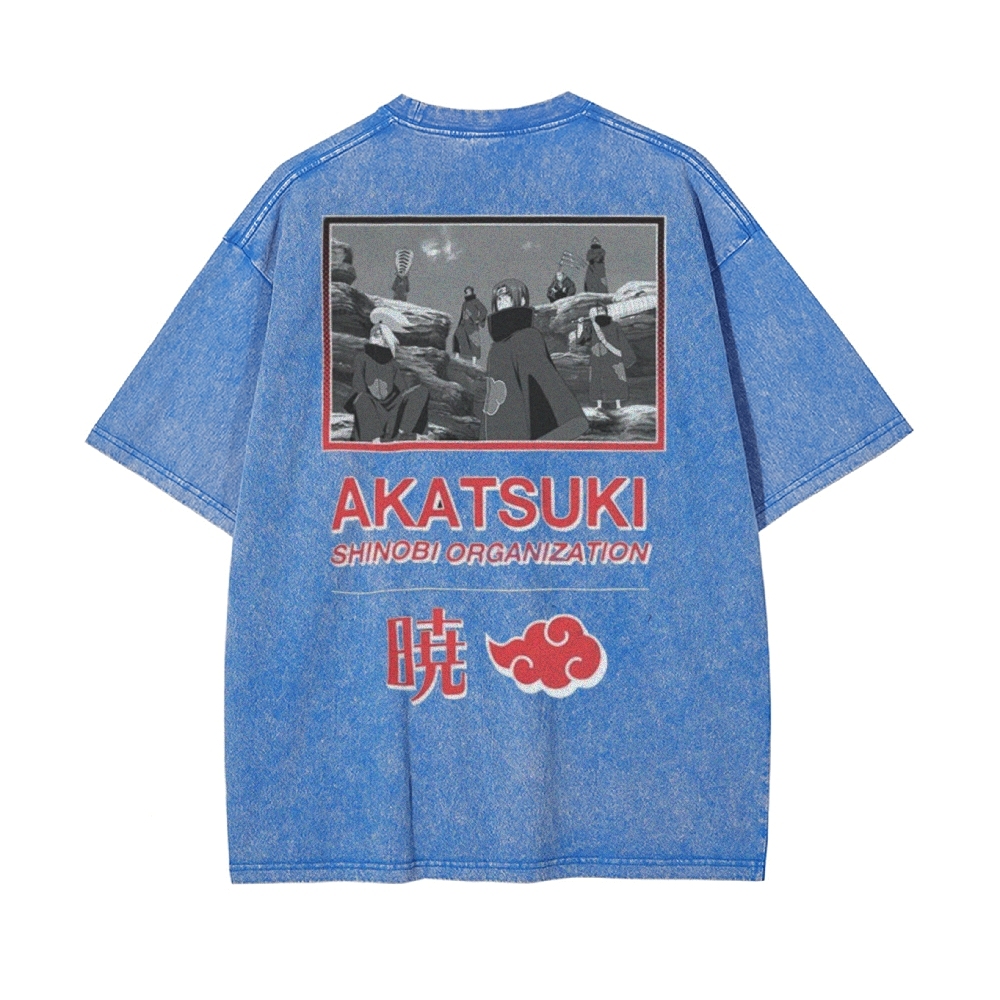 Vintage Unisex-Adult Oversized Washed T-Shirt Graphic Naruto Akatsuki Shinobi T-Shirt