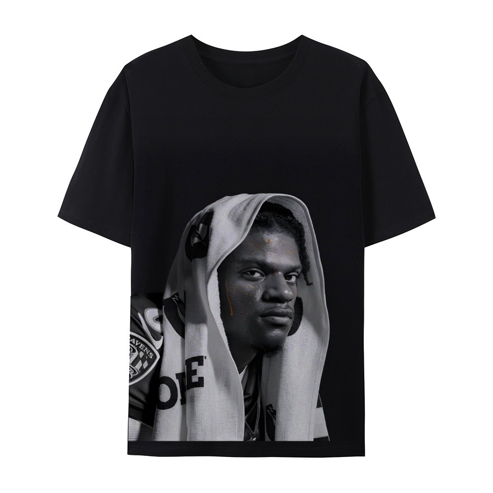 RAVENS Lamar Jackson Vintage Style Unisex-Adult Oversized Washed Cotton T-Shirt 