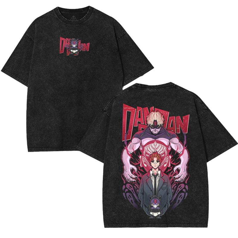 Dandadan Jin Enjoji Evil Eyes anime manga game Washed 2 sided printed Shirts Streetwear T-shirt Black Casual Shortsleeve graphic t-shirts