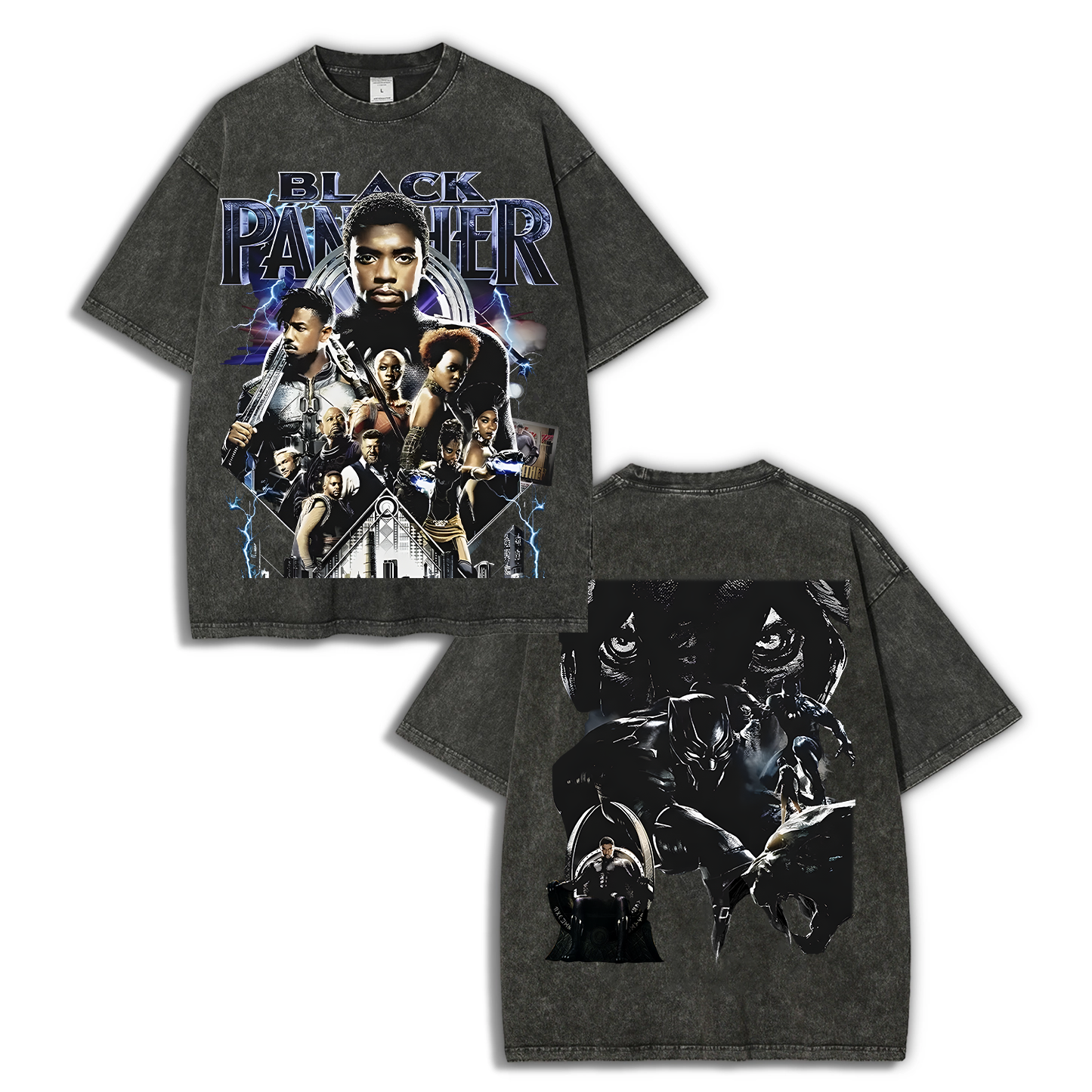 Unisex-Adult Ultra Cotton Washed T-Shirt Graphic  BLACK PANTHER TEE