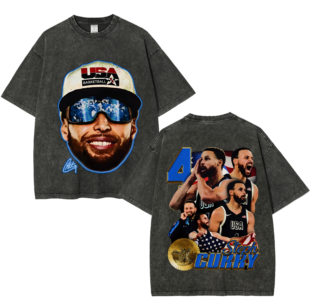 Unisex-Adult Ultra Cotton Washed T-Shirt Graphic "Chef Curry" Team USA Big Face T-Shirt